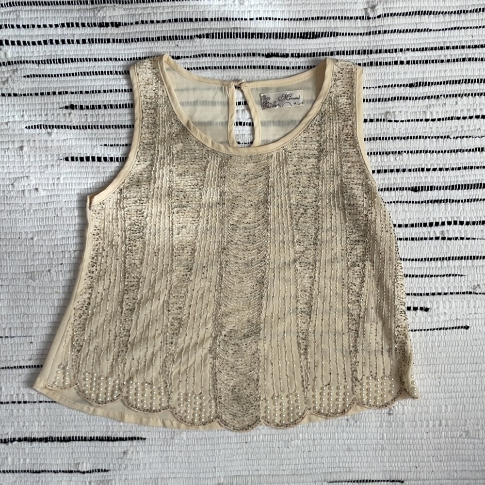 Rhinestone beige blouse